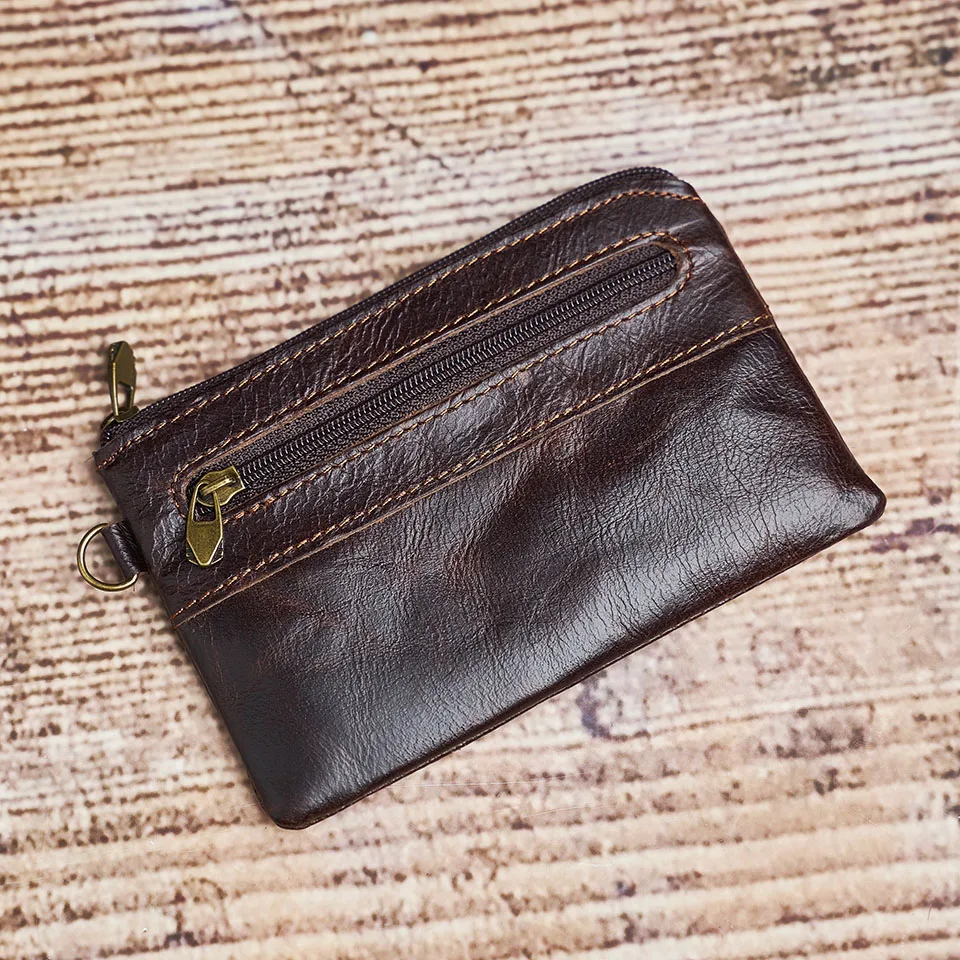 Nupugoo-Vintage kleine Geldbörse für Männer, Mini-Brieftasche, Echt ledertasche, braune lässige kleine Tasche, Reiß verschluss tasche, Schlüssel geld – Detail 7