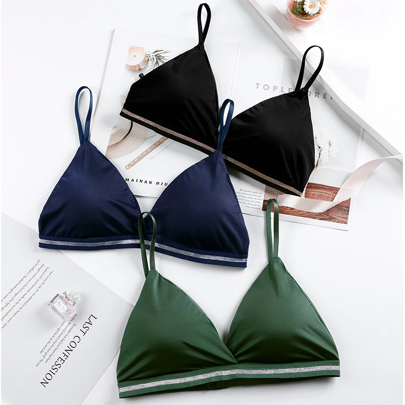 1set Women\'s Lingerie Bra Brief Sets Woman Bralette Active Bras Seamless Wire Free Ice Silk Bras Panties New Underwear BANNIROU