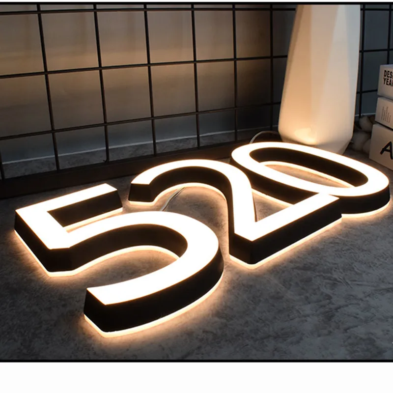 Store Outdoor Business Custom Led Sign Backlit Stainless Steel 3D Letter Sign Storefront Illuminated Advertising Letters Numbers