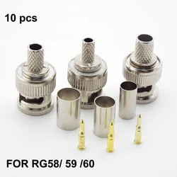 10pcs BNC Male Crimp Type Connector adapter plug for CCTV audio BNC Female Coupler Connector RG58/RG59/RG60 cable