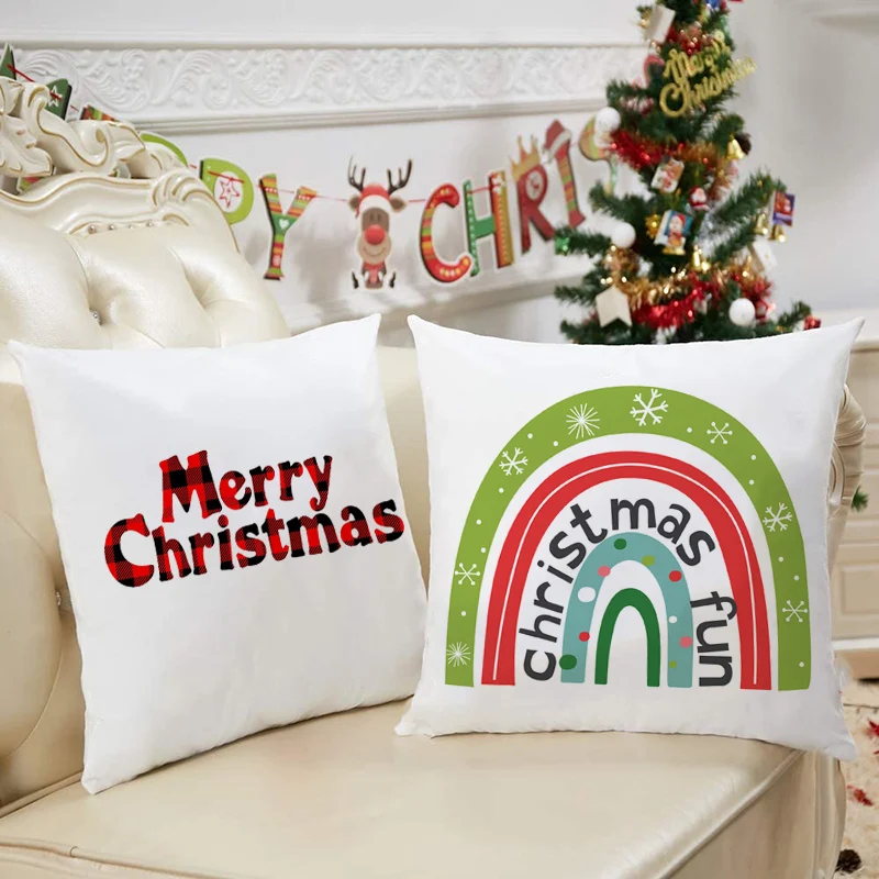 Fundas de almohada de Navidad, decoración del hogar, casa de campo, Búfalo, arcoíris, cojín de fiesta de invierno