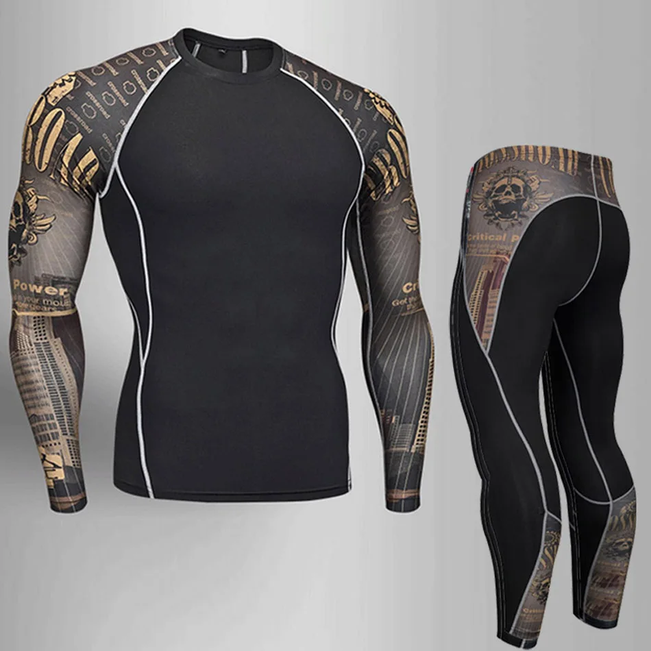 Ropa interior deportiva de compresión para hombre, mallas deportivas MMA rash guard, camiseta de secado rápido para entrenamiento en el gimnasio,