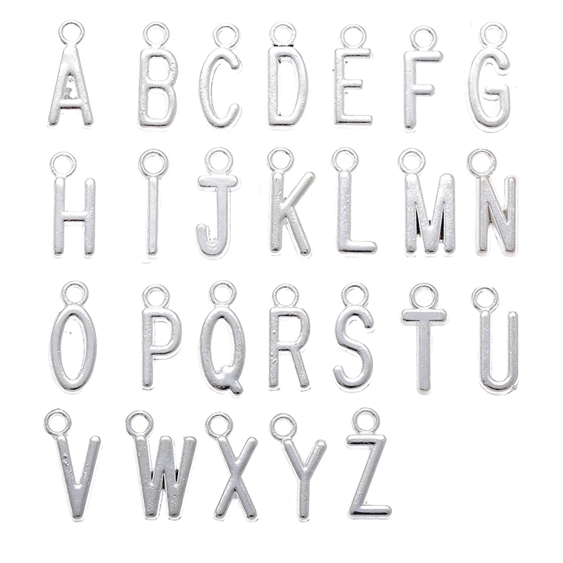 20Pcs 7X16MM Silver color Metal Zinc Alloy English Letter A-Z Charms Fit Jewelry Pendant DIY Necklaces Bracelets Makings