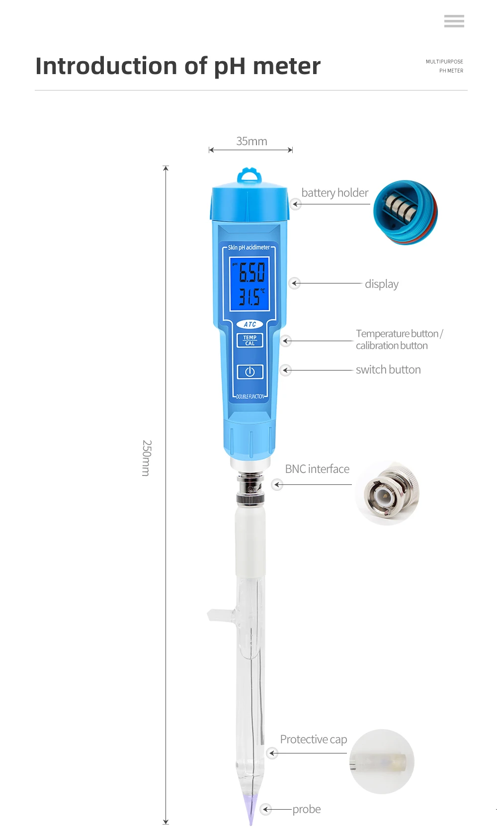 PH-61181 misuratore di PH digitale analizzatore di acidometro Tester di qualità dell\'acqua sonda di PH sostituibile per creme di formaggio del suolo