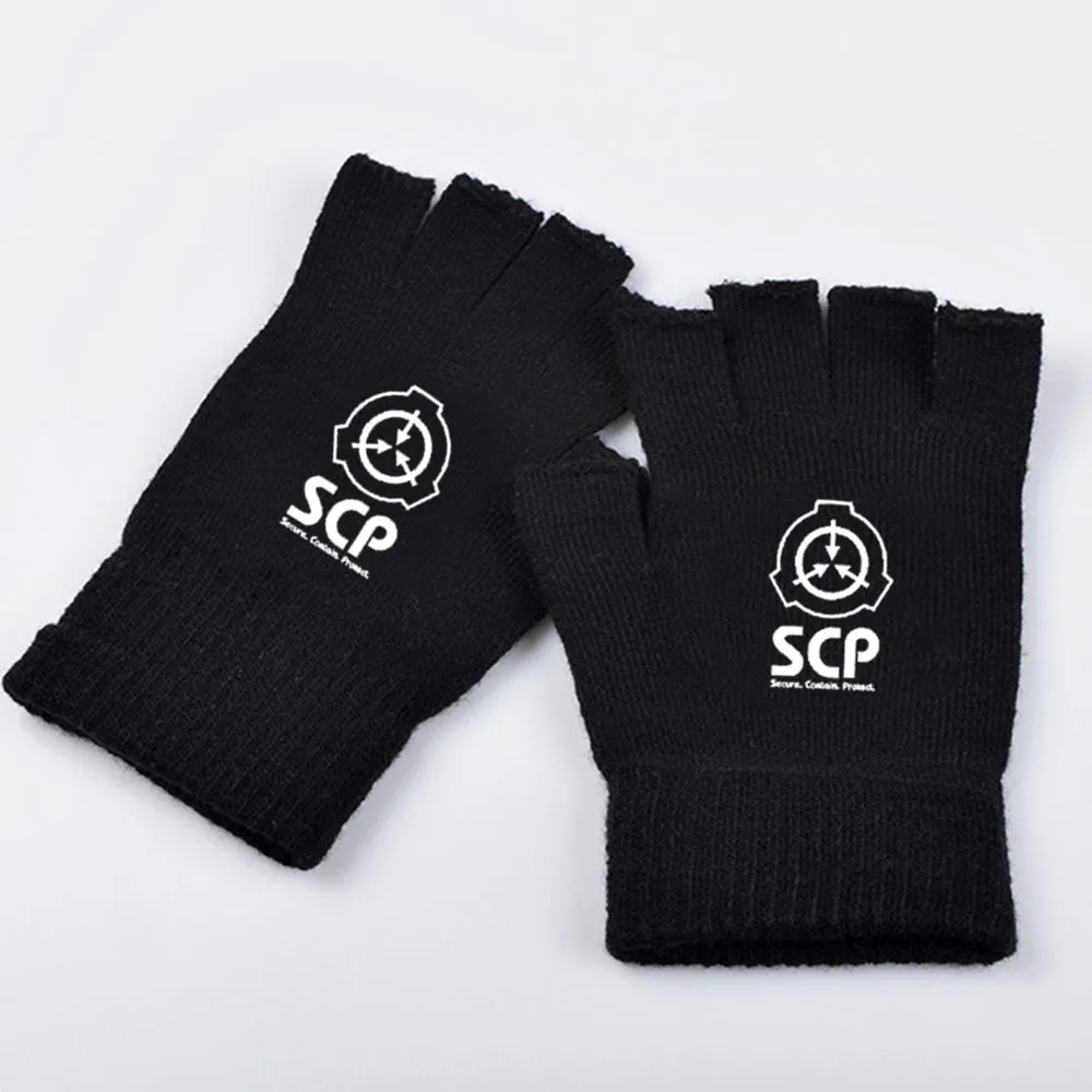 Gloves SCP Special Containment Procedures Foundation Logo Cosplay Gloves Warmth Riding Half-finger Knitting Gloves Prop