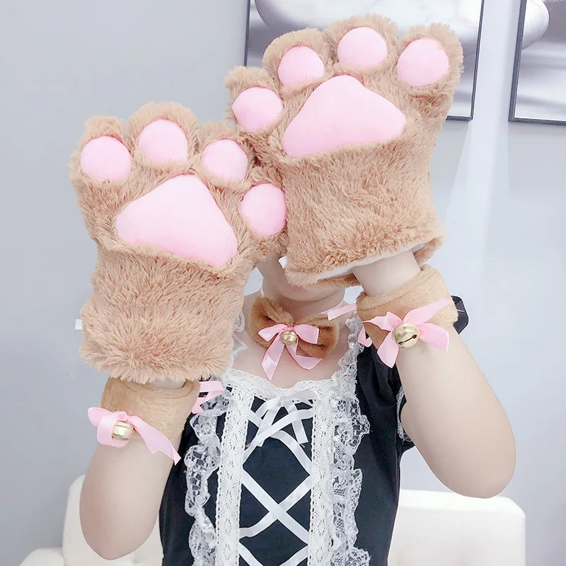 Guantes de invierno con dibujos animados de gato grande, manoplas con pata de gato grande, Sexy, para mantener el calor, terciopelo grueso, accesorios de actuación de estilo japonés