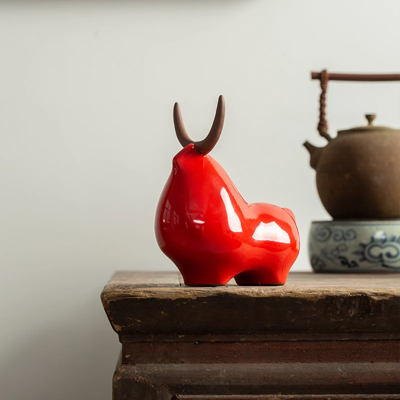 Ceramic Bull Tea Pet Ornaments, Handmade Creative Crafts, Fairy Garden Miniatures, Home Decoration, Tea Set Accessories