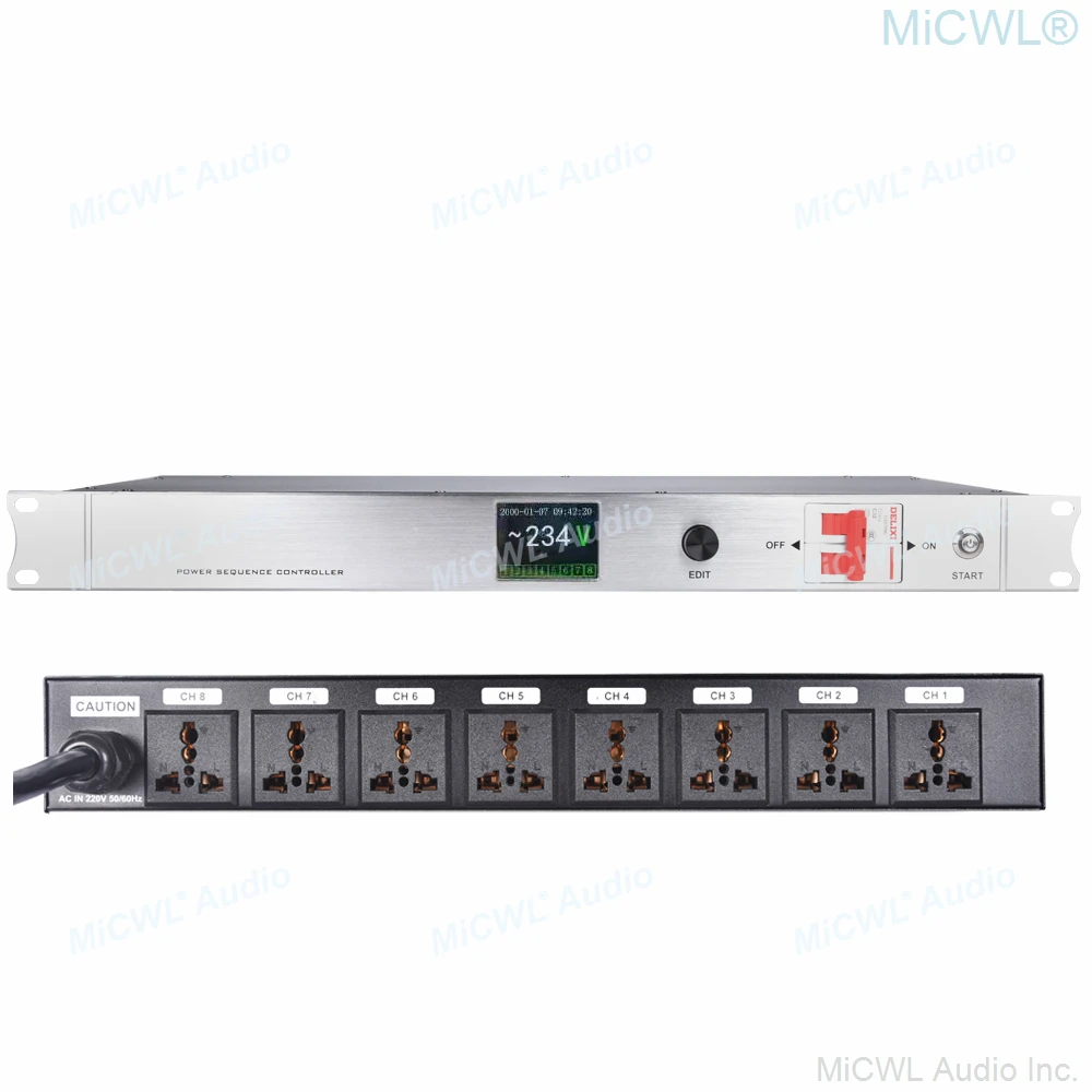 

MiCWL 8 Channel LCD Power Sequence Controller 1U Rack Mount 30A 6000W Conditioner Surge Protector with Regulator Air Switch