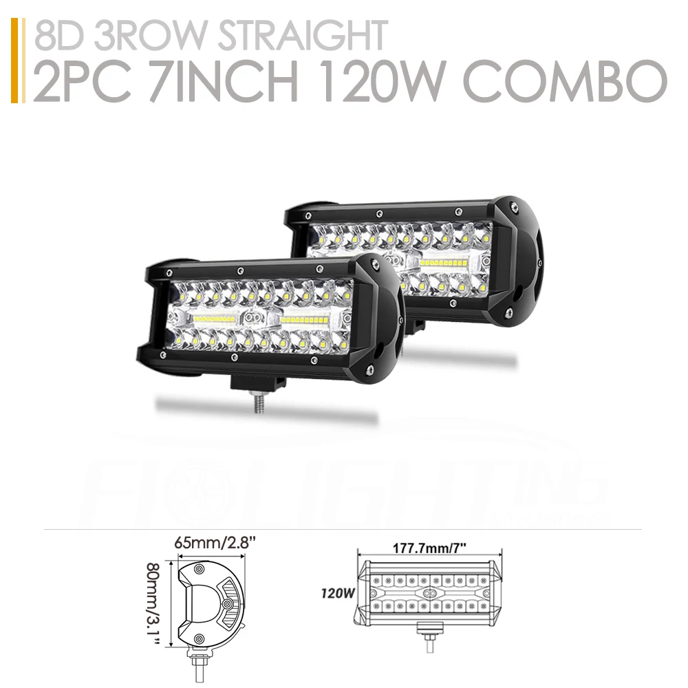 1/2/10/20Pcs 7 Inch 120W LED Light Bar 24000LM Combo Off Road Accessories Triple Row Work Light Fog Lamps for ATV Pickup Truck