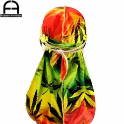 Premium Männer der Blätter Drucken Samt Durags Bandanas Headwear Männer DuRag Turban Hut Stirnband Haar Abdeckung Zubehör Wellen Kappe