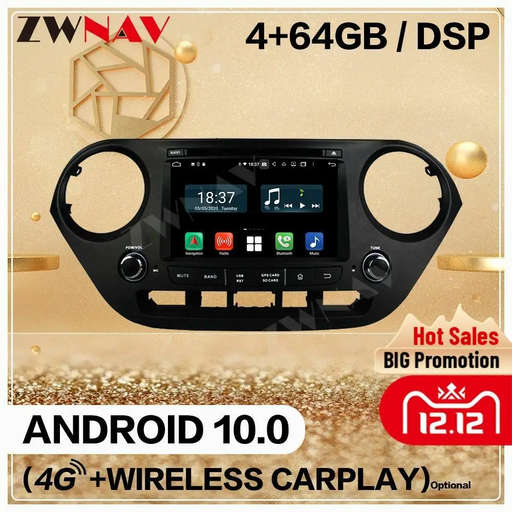 4+128G 2 Din For Hyundai I10 I-10 2013 2014 2015 2016 2017 2018 Android 10.0 Screen Player Audio Radio GPS Head Unit Auto Stereo