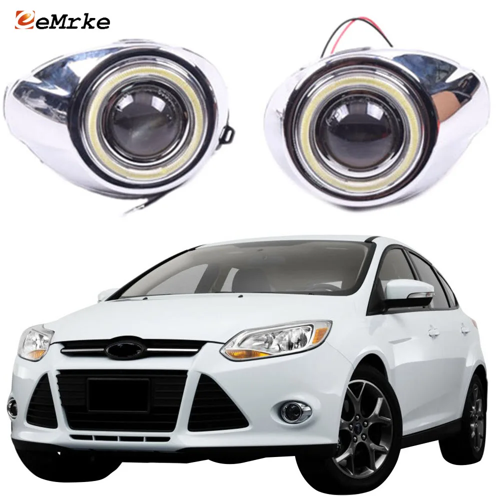 For Ford Focus 3 2012 2013 2014 3-in-1 White Angel Eye DRL Yellow Signal Light H11 Halogen / Xenon E13 Fog Lights Projector Lens