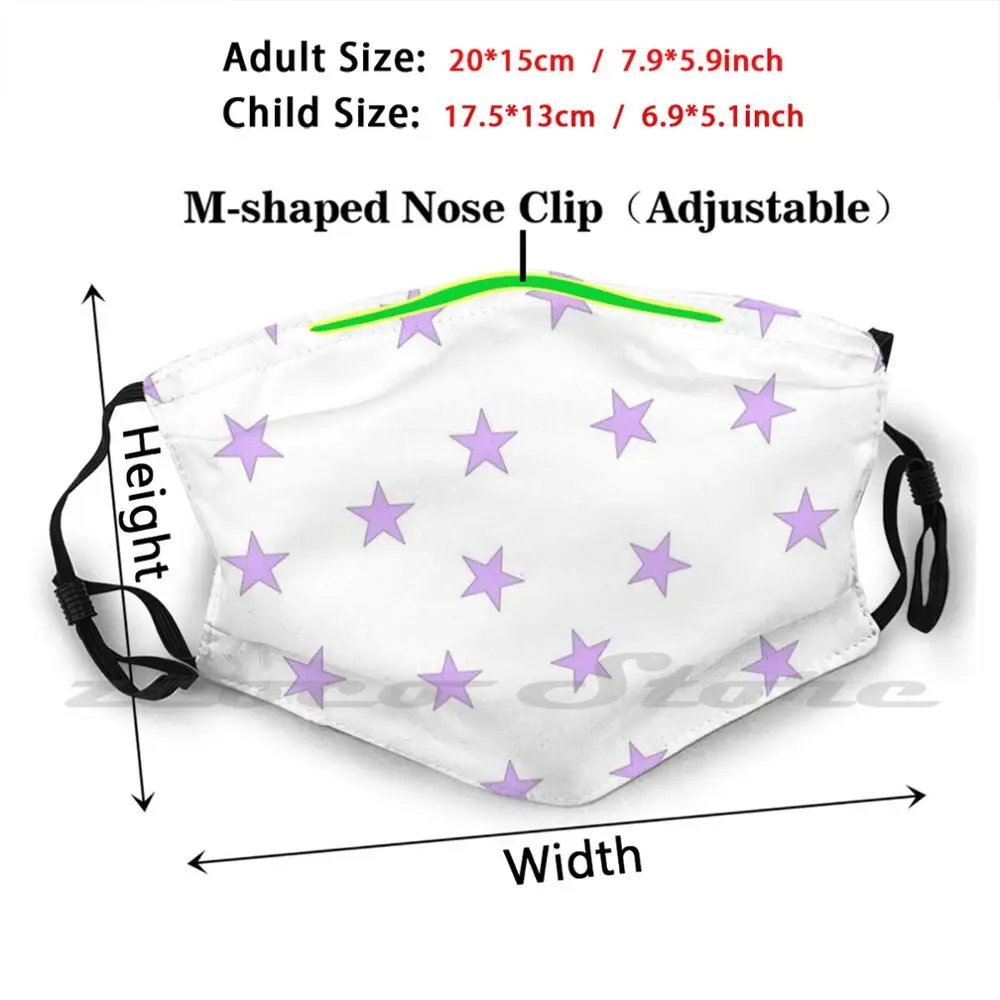 Purple Stars Mask Cloth Reusable Print Filter Washable Stars Cute Aesthetic Vsco Starry Pack Multicolored White Purple Pastel