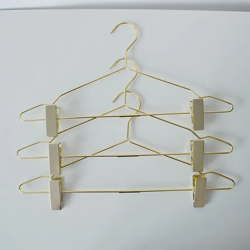 

2PC Rose Gold Clothes Hangers with 2 Clips Clothing Storage Rack Holder Drying Wardrobe Organizer Pants Clothes Metal Skirt Rack