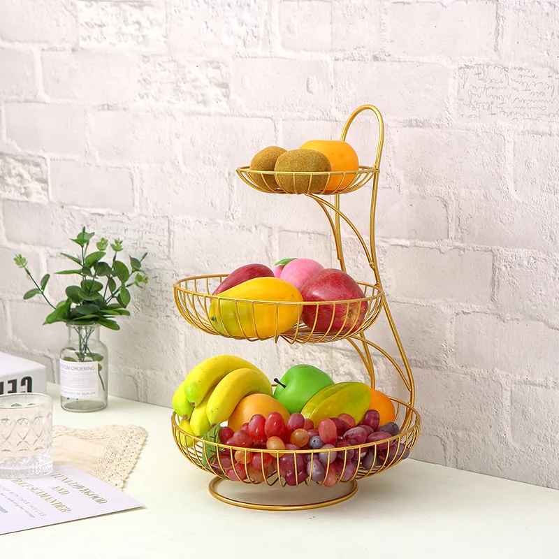 Household Light Luxury Metal Fruits Plate Tray Stand Two Three Layer Personality Creativity Iron Art Delicate Fruit Basket ZH663