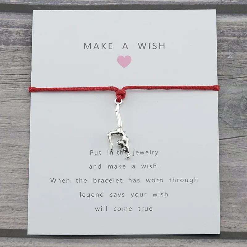 Gymnastics Charm Handstand Lucky Wish Card Rope Sport Women Bracelet For Women Men Friendship Bracelets & Bangles Jewelry