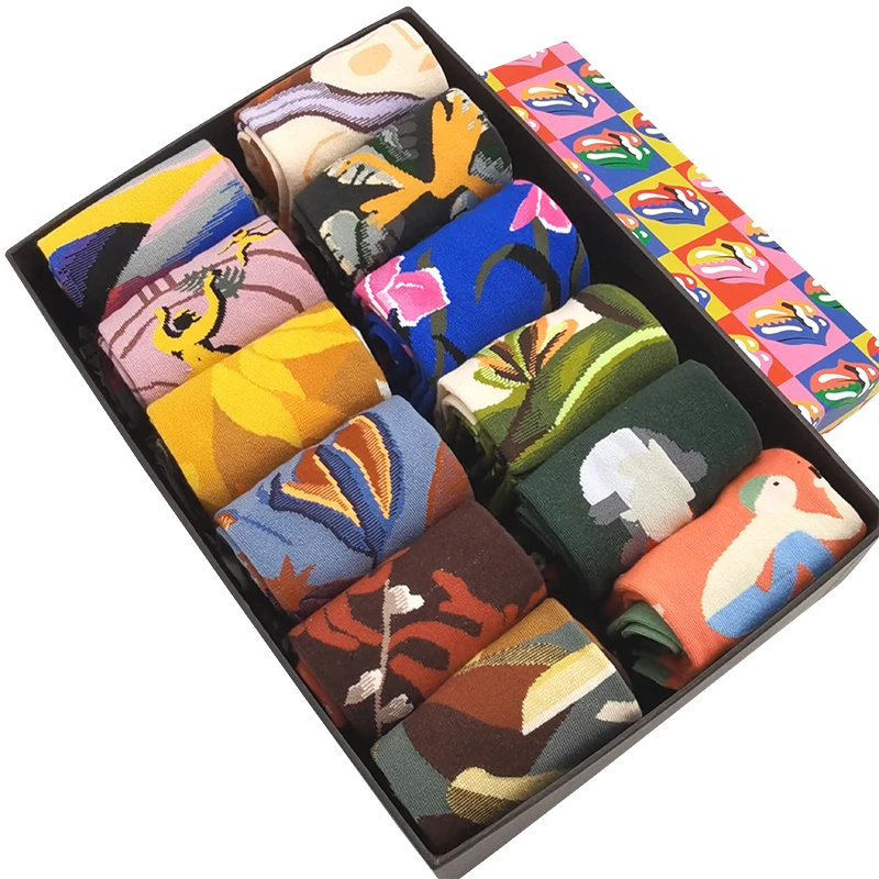 10 Pairs/Pack Fun Funny Men Woman Socks Harajuku Painting Style Design Hip Hop Funky Streetwear Casual Art Cotton Socks