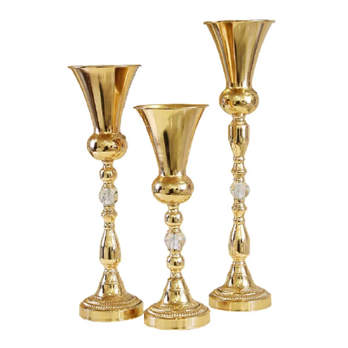 

12pcs) Gold Wedding Flower Vases Tall Table Centerpiece Metal floral table Trumpet decor AB0687