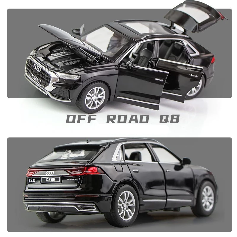 1:32 AUDI Q8 SUV Model Mobil Aloi Diecast Mainan Logam Kendaraan Model Mobil Simulasi Tinggi Suara Ringan Koleksi Hadiah Mainan Anak-anak