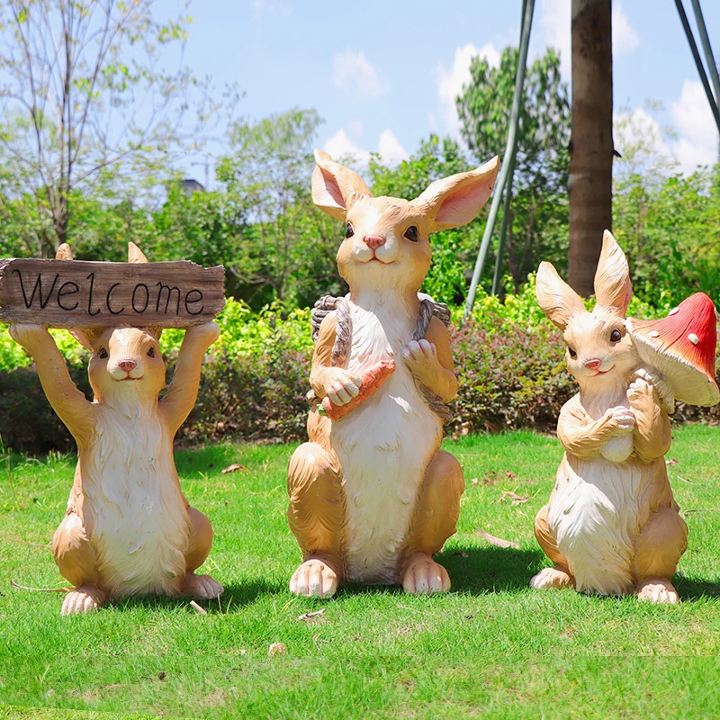 Outdoor Cartoon Rabbit Sculpture, FRP Large Statue, Landscape Simulation, Animal Figurines, Customized, Garden Decoration