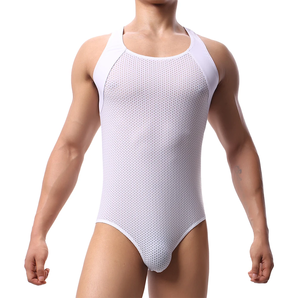 Men Undershirts Jockstrap Sexy Mesh Breathable Bodysuits Wrestling Singlet Sports Jumpsuits Rompers Underwear Swimwear One-Piece