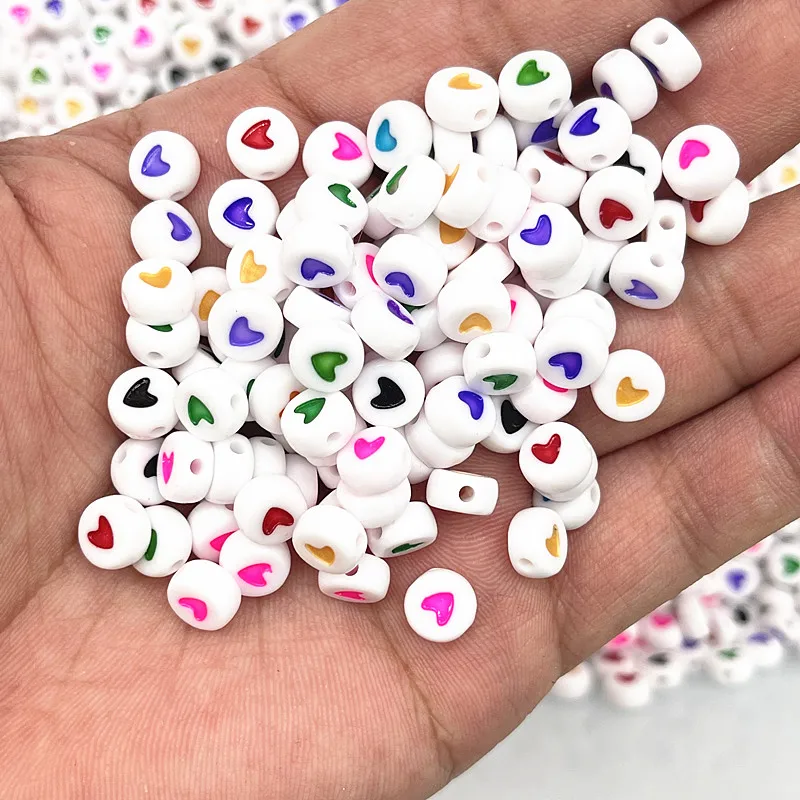 100pcs 7mm Multicolour Heart-shaped Letter Shape Beads for Jewelry Making Diy Handmade Bracelet Accessories