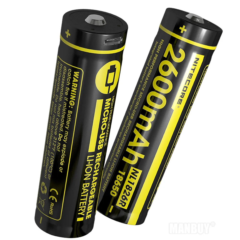 NITECORE 2900mAh High Performance Rechargeable Liion Battery Button Top 18650 Protected  NL1829RLTP with USB Charge Cable