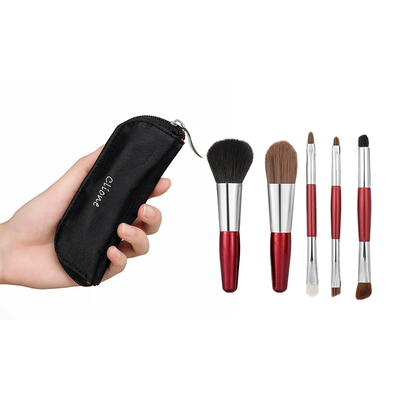 Mini pennelli per trucco Set 5 pezzi ombretto fondotinta in polvere ciglia correttore per labbra Blush Nature setola Set viaggio portatile morbido