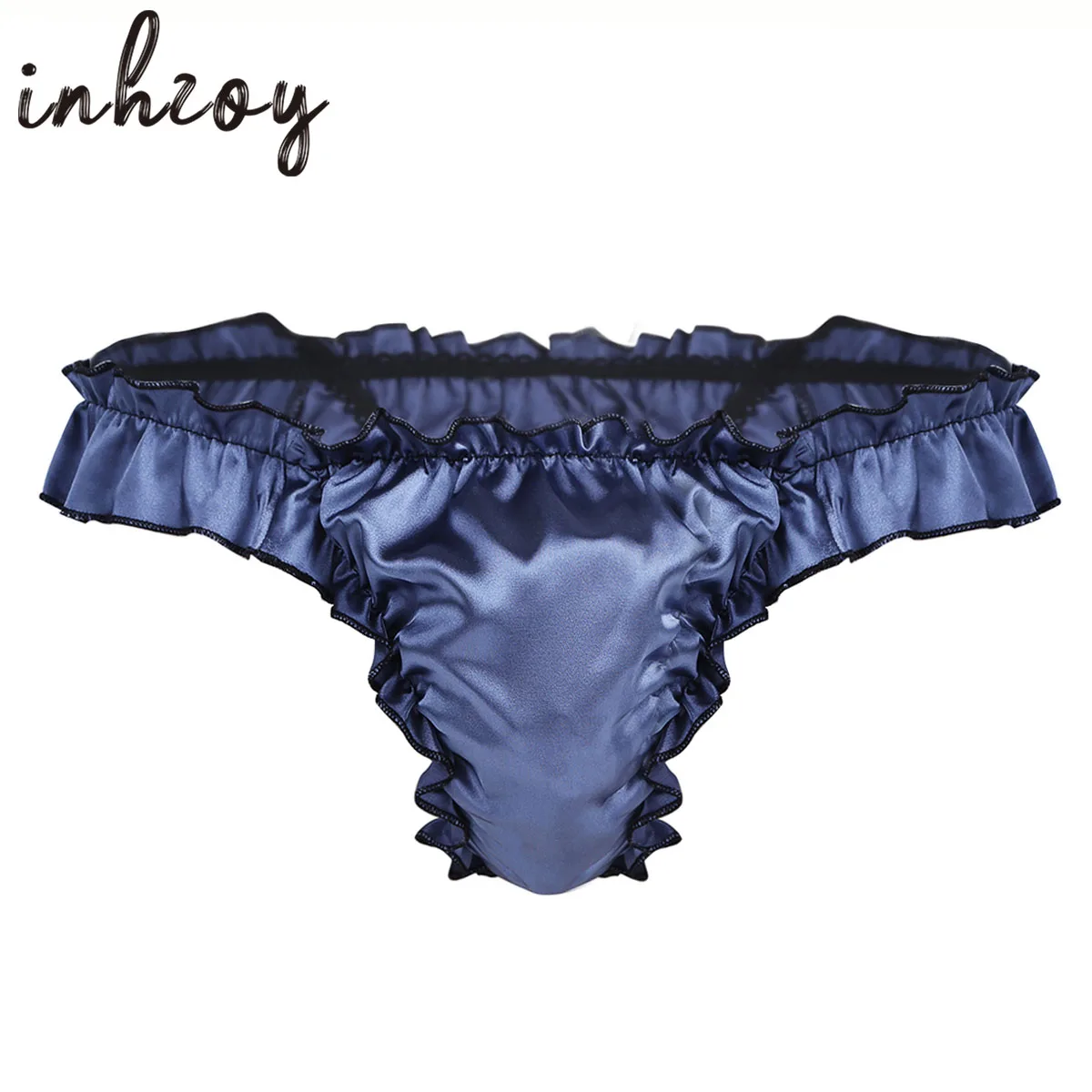 Men\'s Ruffled Panties Shiny Satin Sissy Lingerie Underwear Exotic G-string Ruffle Lace Briefs