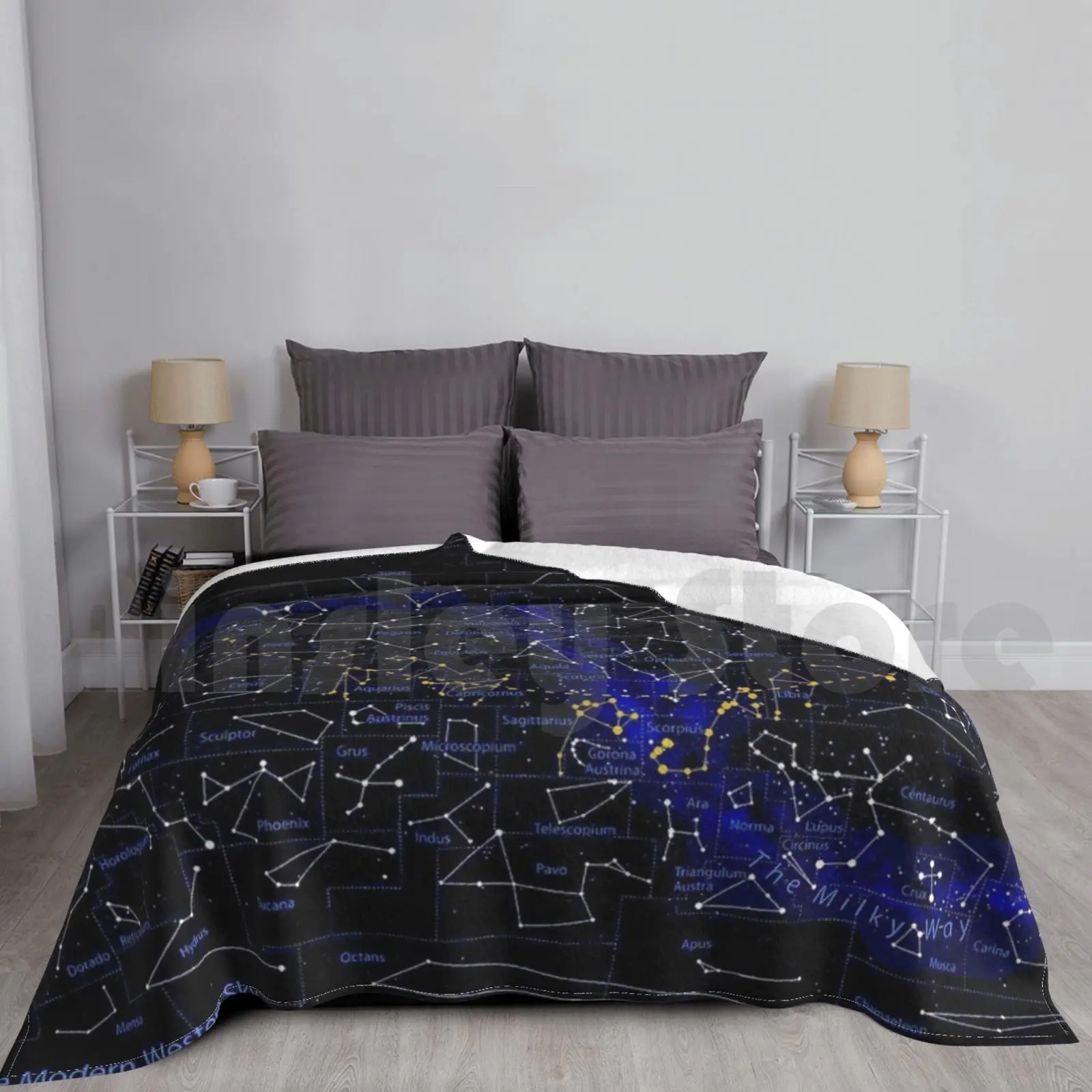 The Modern Western Night Sky Print Blanket Super Soft Warm Light Thin Western Night Sky Stars Suns Comets Planets