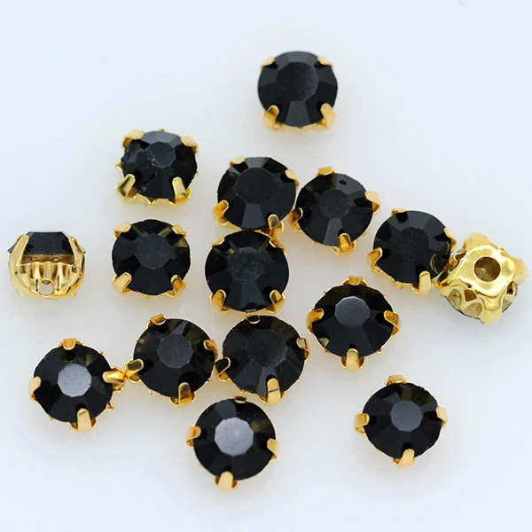 3/4/5/6/7/8/10mm Black Crystal Round Rhinestones Flatback With Claw Sew On diamanté Stone For Clothes Crafts Wedding Dress Trims