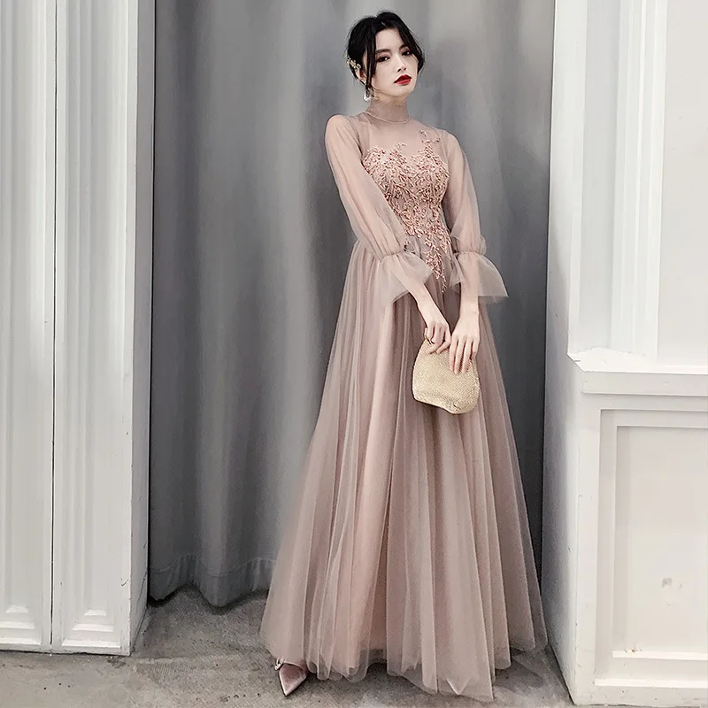 Bridesmaid Dresses Shining Sequin Appliques Women Wedding Party Dress V-Neck Half Sleeve Formal Long Gowns Elegant Vestidos R082