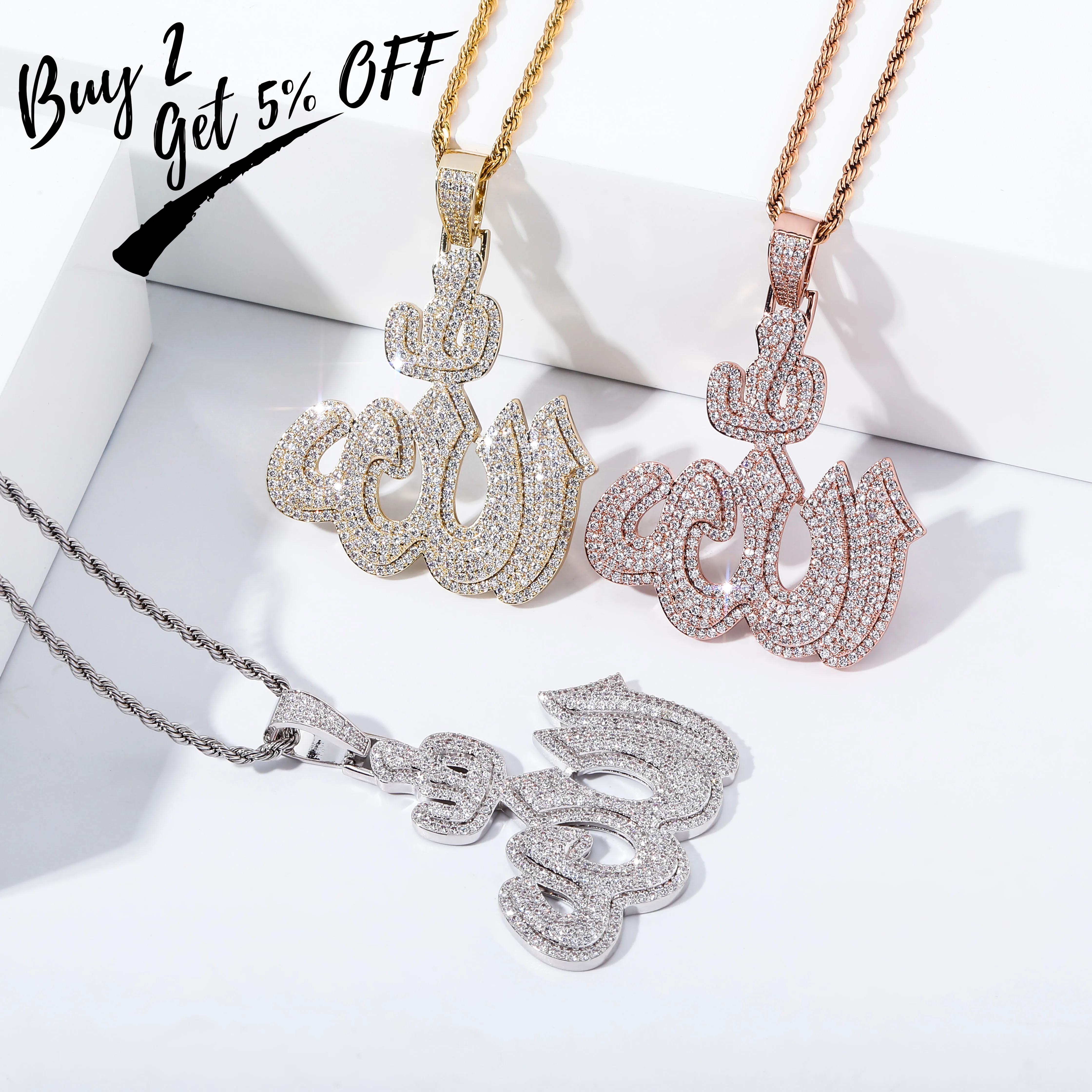 TOPGRILLZ New Allāh Pendant Necklace With 4mm Tennis Chain High Quality Iced Micro Pave Cubic Zirconia HipHop Fashion For Gift