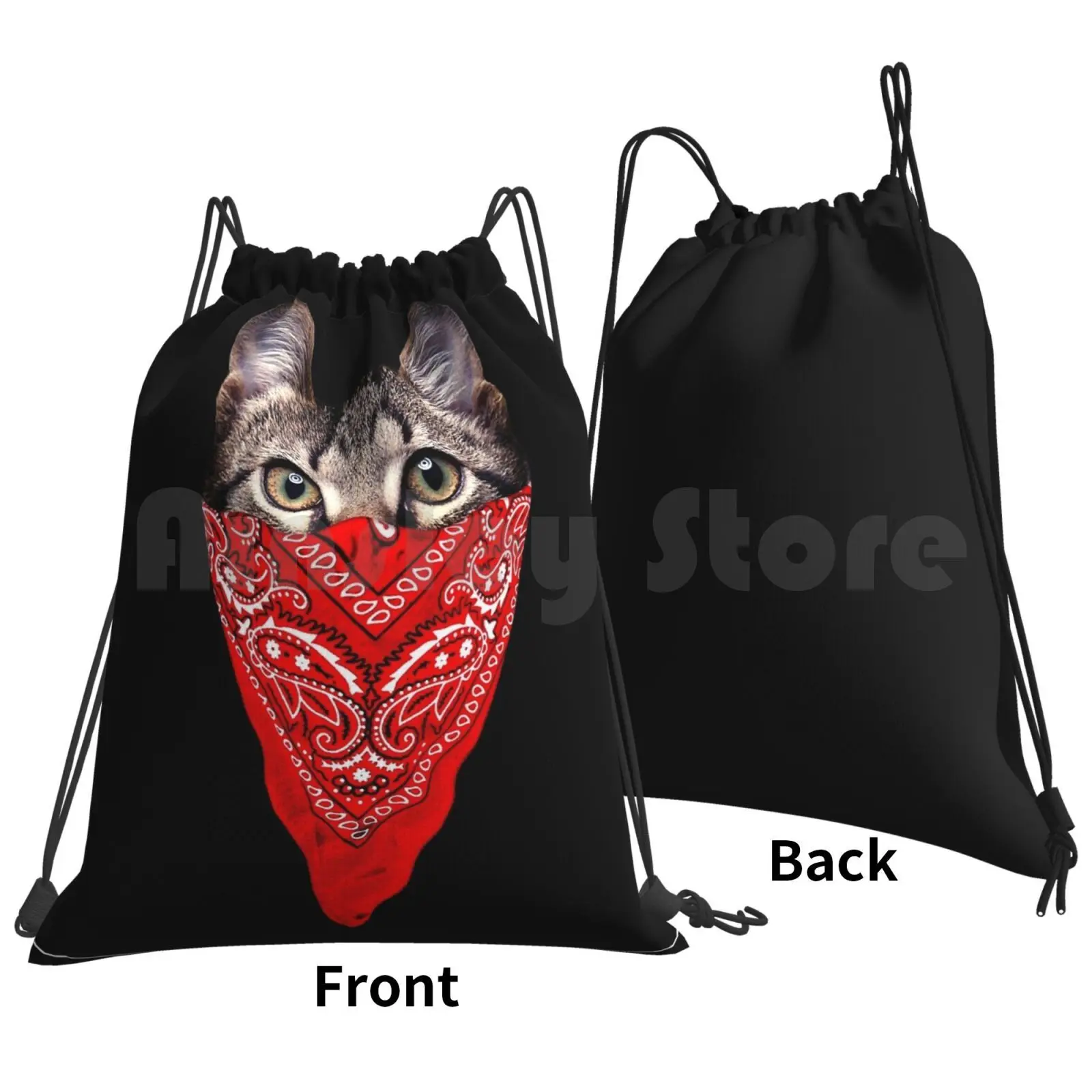 Gangster Cat Backpack Drawstring Bag Riding Climbing Gym Bag Cat Bandana Gangster Cool Animals Kitten Kitty Cute Cat Cute