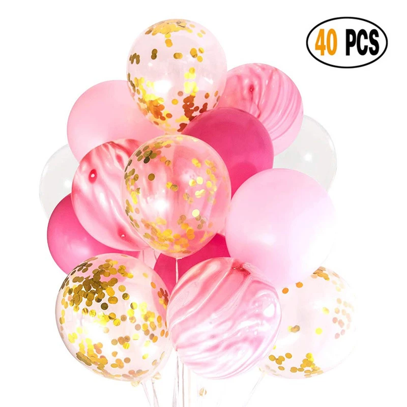 40pcs Multi Warna Lateks Marmer Balon Ulang Tahun Bayi Shower Pesta Pernikahan Dekorasi Emas Merah Muda Confetti Ballon 12 Inch