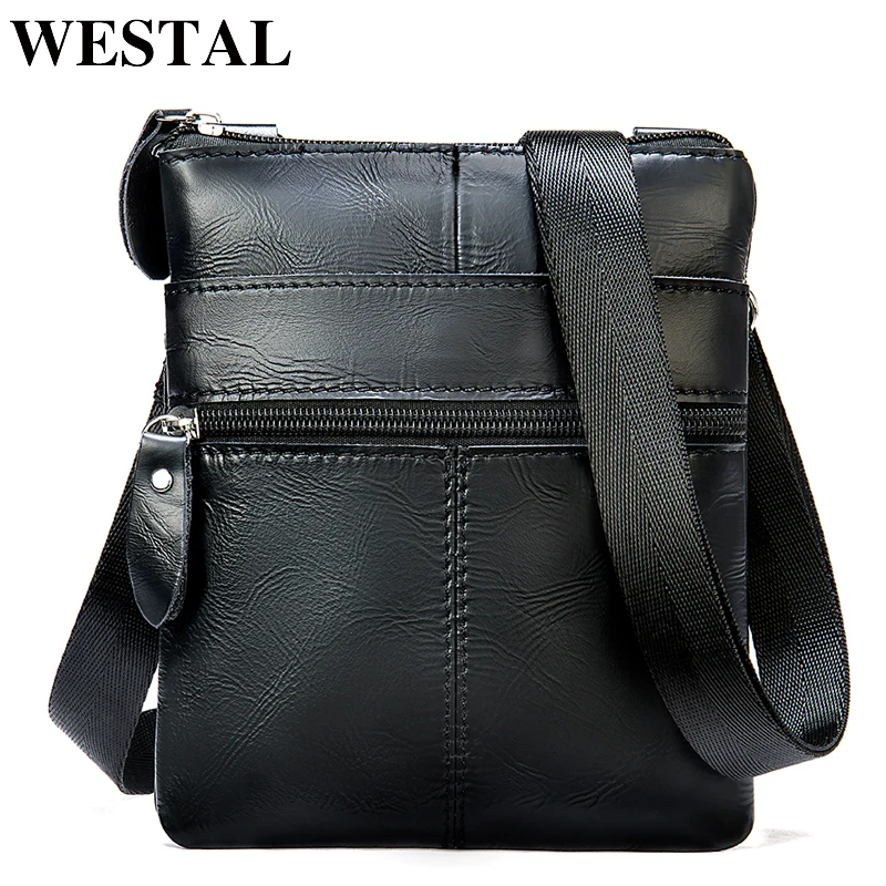 WESTAL Men's Shoulder Bag Small Crossbody Bags for Men Mini Bag for Phone Men's Bag Genuine Leather Men Messenger Bags 2222