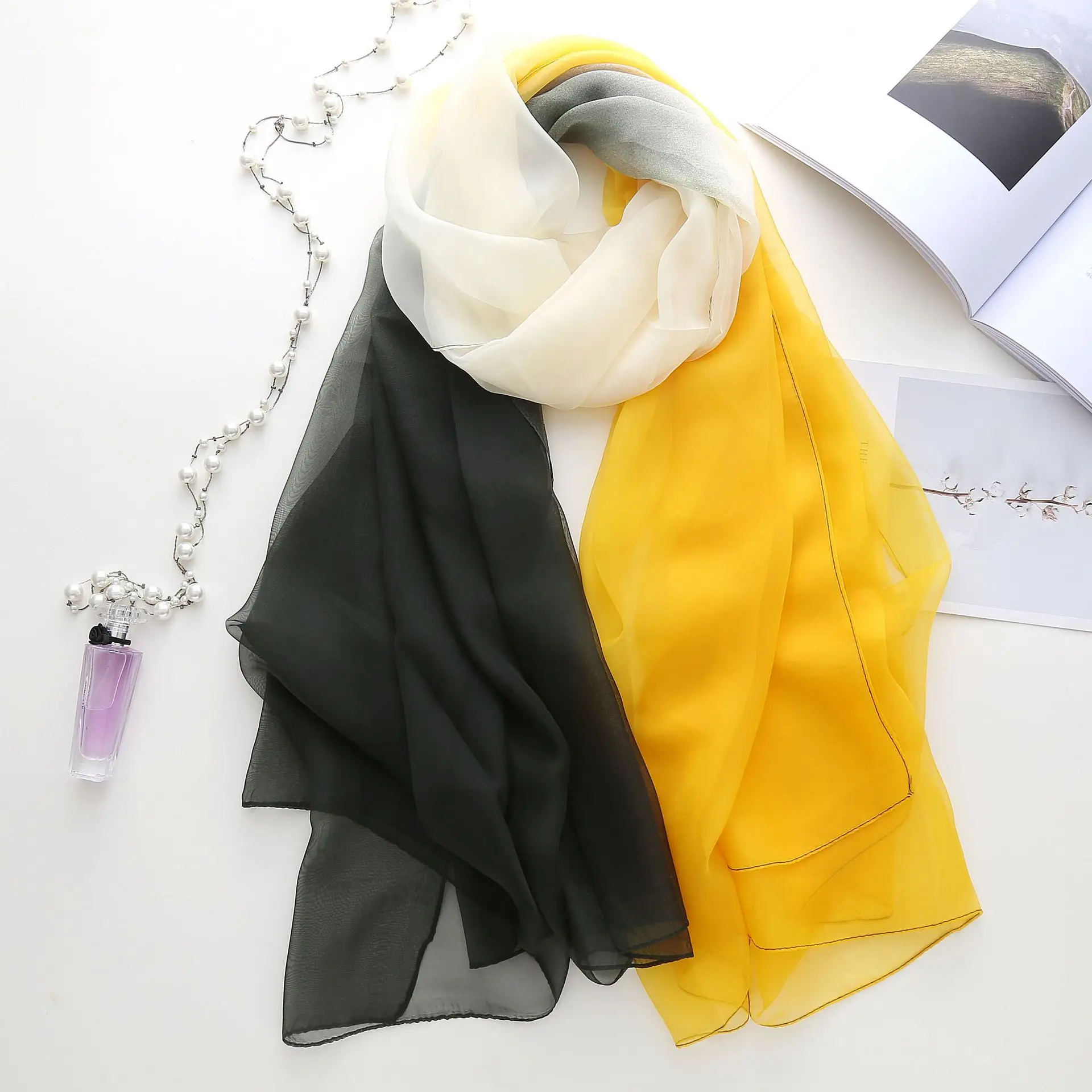 Sunscreen Ice Silk Scarf Wrap Fashion Gradient Color Big Beach Towel Women 180*140cm Thin Micro-through Air-conditioning Shawl