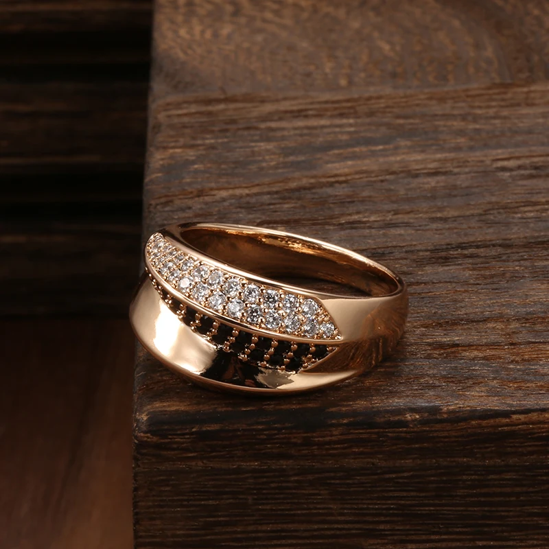 Kinel Luxury Natural Black White Zircon Rings for Women Geometric Cross 585 Rose Gold Wedding Party Fine Daily Vintage Jewelry