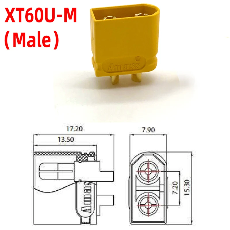 5pcs/10pcs/20pairs Amass  XT60U-Female Butt Terminal 2-Pin Quick Connector Banana Plug for Lithium Battery of Electric Vehicle