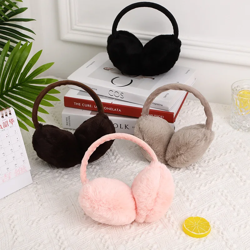 แฟชั่นสีทึบกลับสวมหู Soft Earmuffs ผู้หญิง Thicken Plush หู Protector อุ่นฤดูหนาว Man Faux Fur Earmuff