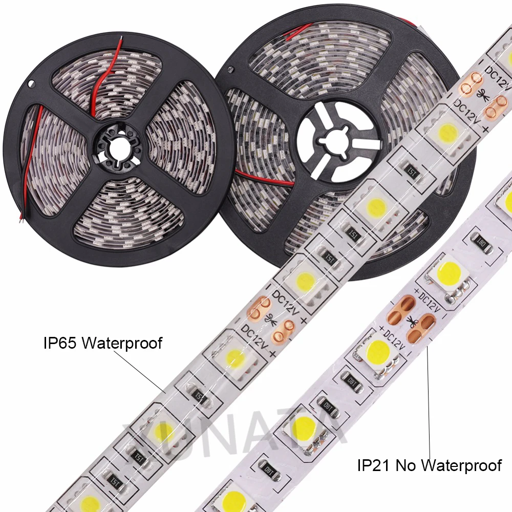 

Светодиодная лента SMD5050 12 В, 24 В, 60 светодиодов/м, водонепроницаемая Диодная лента RGB/белый/теплый белый/синий/зеленый/красный, гибкая светодиодная лента