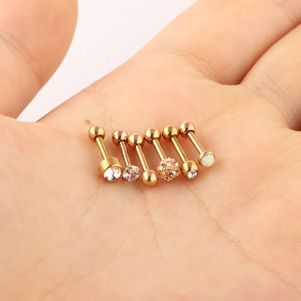 10Set/100pcs Silver Rose Gold Opal Zircon Tragus Piercings Helix Barbell Stud Earrings Cartilage Body Diath Jewelry For Men