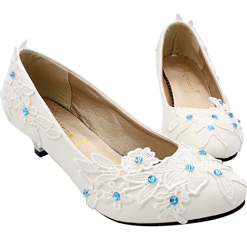 White high-heeled bridal shoes Blue rhinestones decorative wedding shoes Simple fashion soft leather shoes for women party