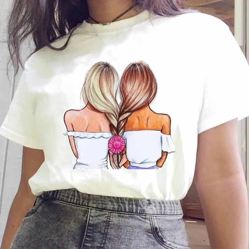 Women Tee Graphic Friends Love Sister Lady Top Fashion T Shirt Female Cartoon Friendship T-shirt Print Short Sleeve Clothing