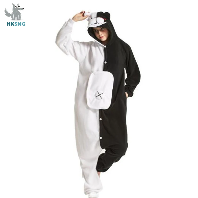 HKSNG Adult Kigurumi Bear Animal Pajamas Black White Bear Monokuma Onesies Cosplay Costume Party  Jumpsuits Christmas