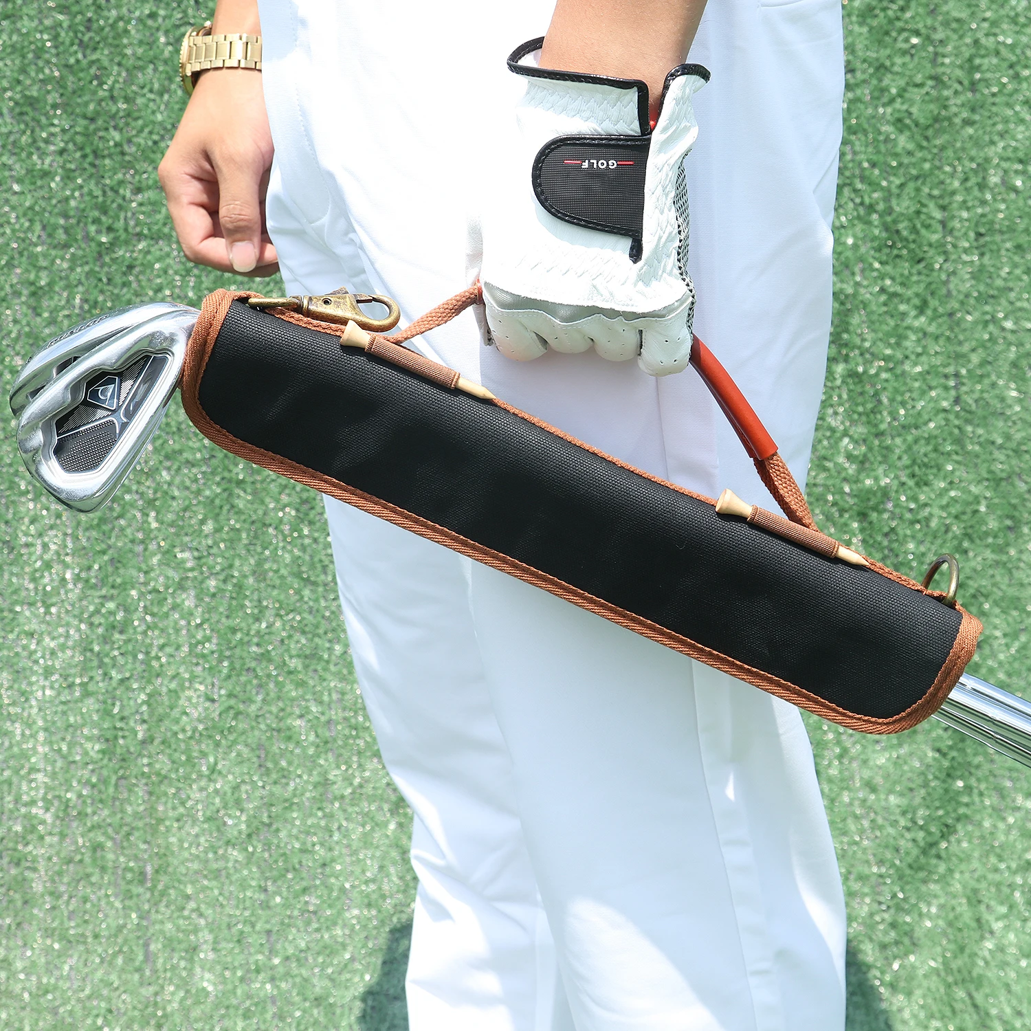 Tourbon Vintage Golf Club Carrier Holder Canvas & Leather Golf Bag Padded Protection Clubs Driving Range Storage Sleeves Bag