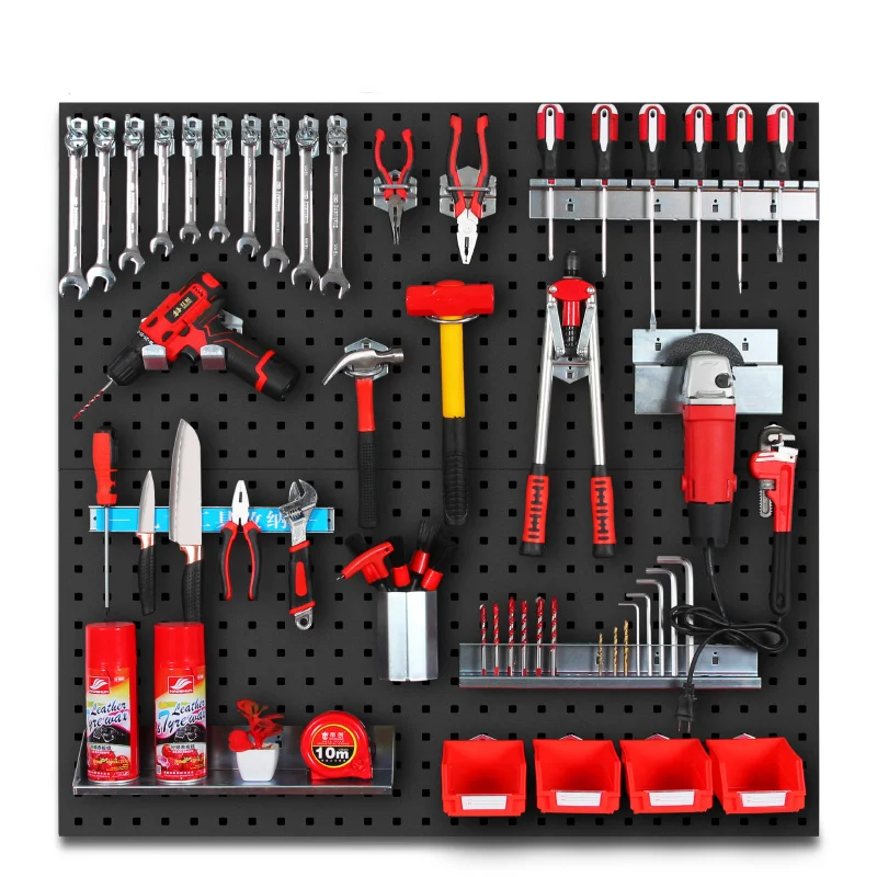 Pegboard لوح فولاذي مع ثقب المعدات الثقيلة أداة رف معلق المرآب تخزين Pegboard مع السنانير صناديق أداة