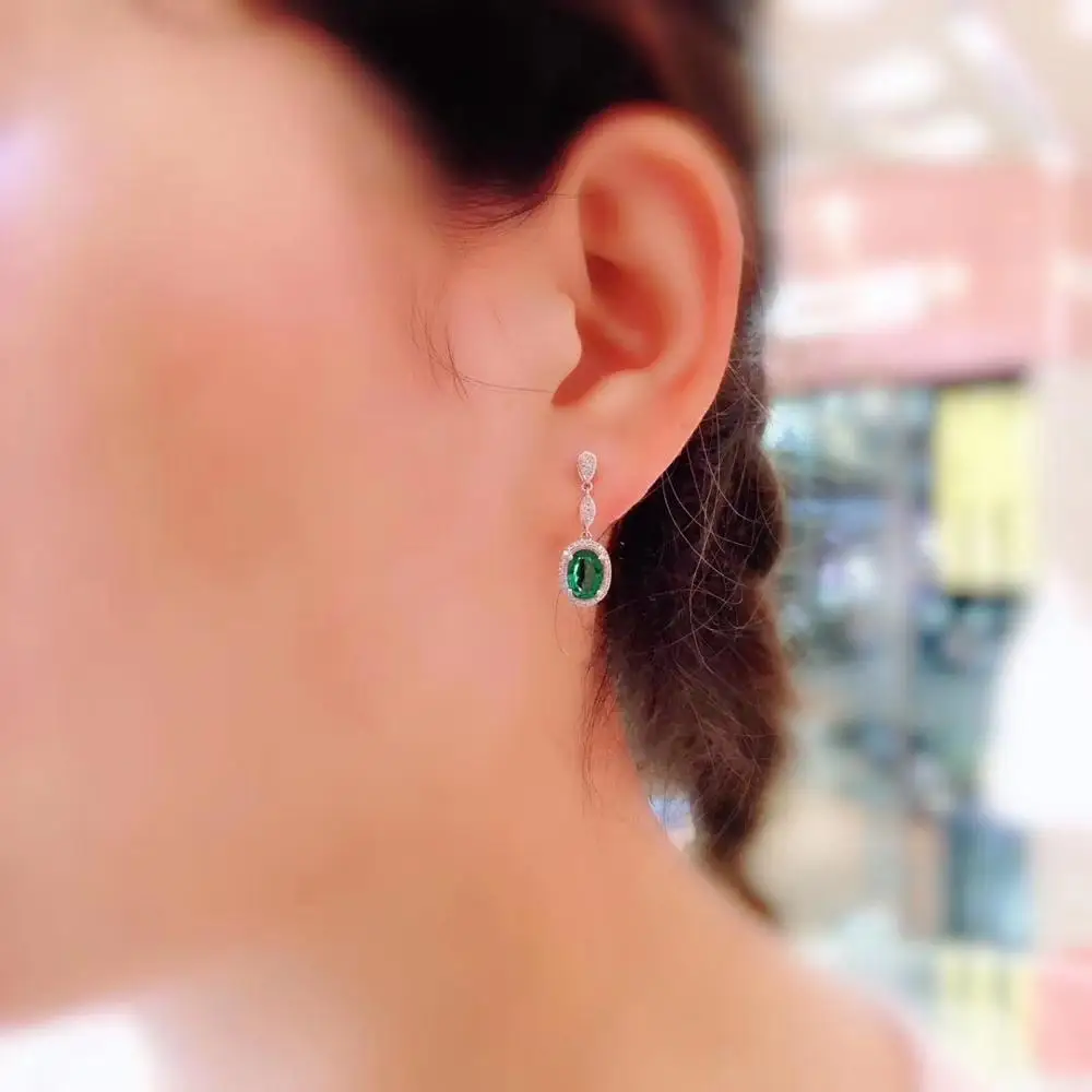 KJJEAXCMY boutique jewelry 925 sterling silver inlaid Natural Emerald Women's earrings support detection beautiful