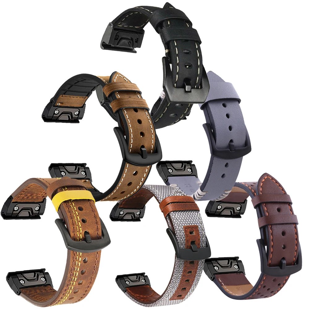 Leather Watchband Strap For Garmin Fenix 8 7 7X 5/5X Plus/6/6X Pro/MK1/935 955 Smart Bracelet 22 26mm Quick Fit Wristband Strap