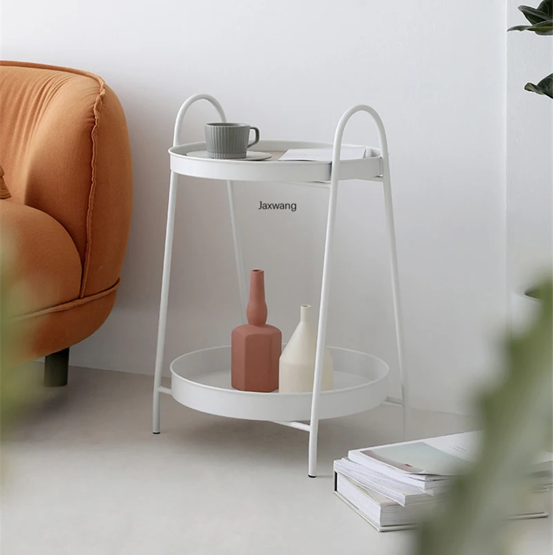 Wuli-mesa de centro nórdica de madera maciza, mesa de centro creativa, lado redondo, Simple, sala de estar, sofá de apartamento, mesas redondas pequeñas de hierro